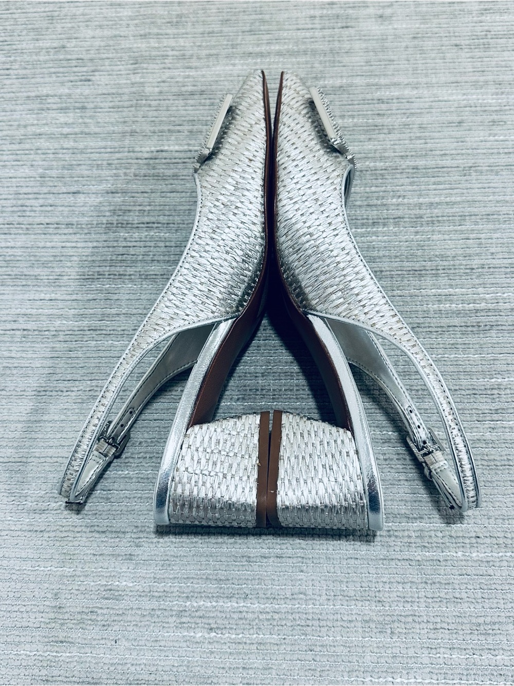Franco Sarto Racer Rhinestone Slingback Silver Pumps Heels Size 9,5 M NWOT - Picture 7 of 10